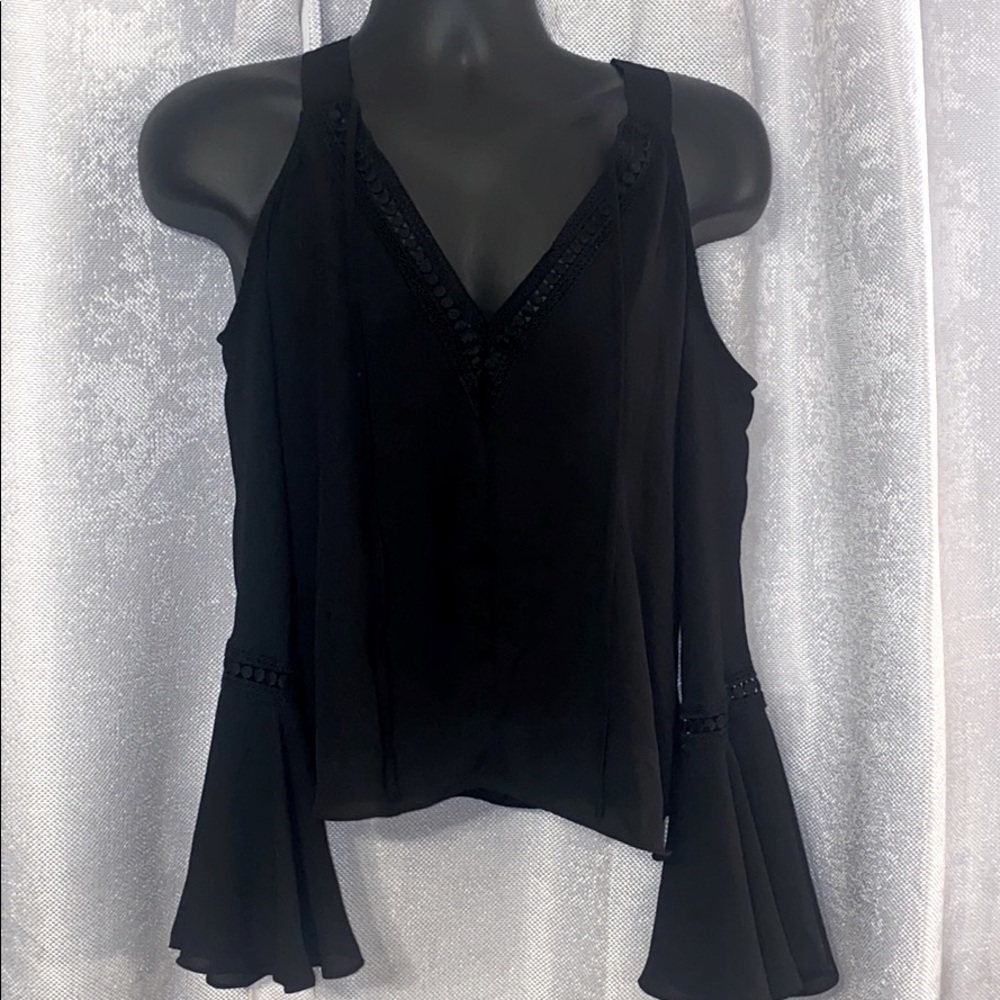 Black mustard seed cold shoulder blouse
